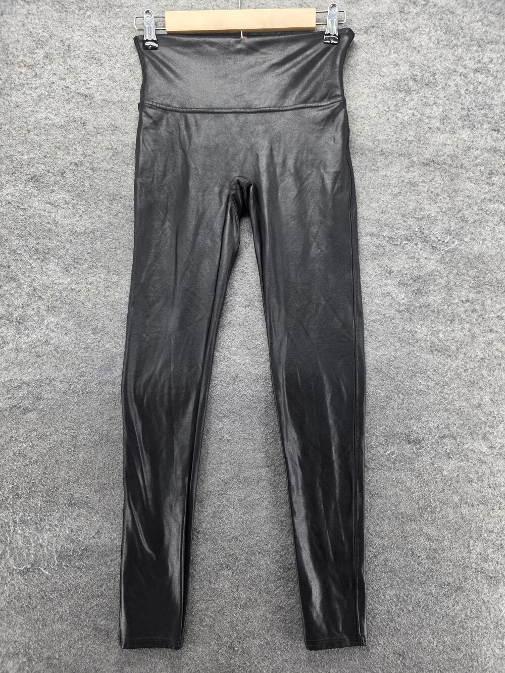 SPANX Leggings Womens M Black Ankle Faux Leather High Rise Shaping Stretch